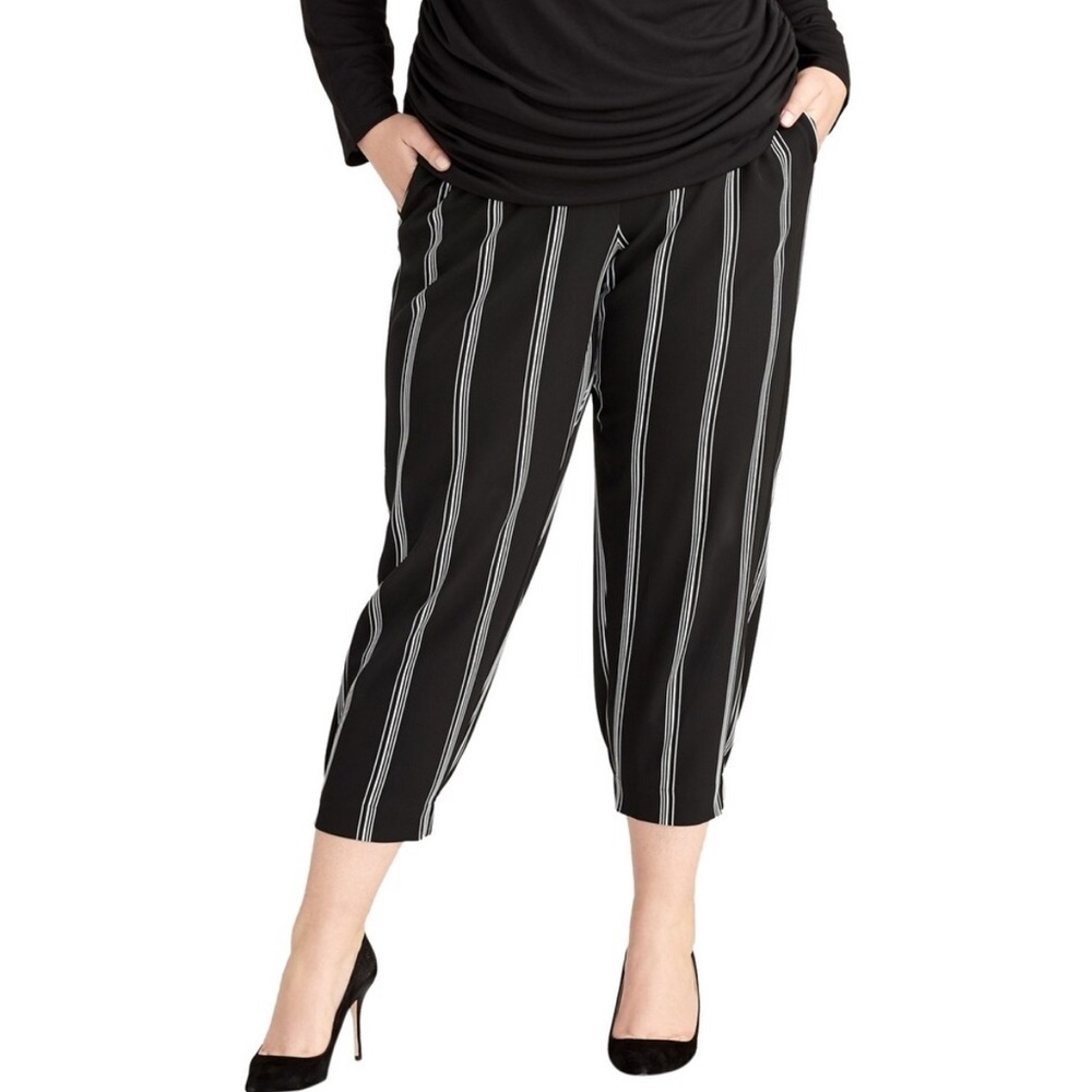 NWT Rachael Roy Cropped Pants Black White Vertical Stripes Career Pull On 3X